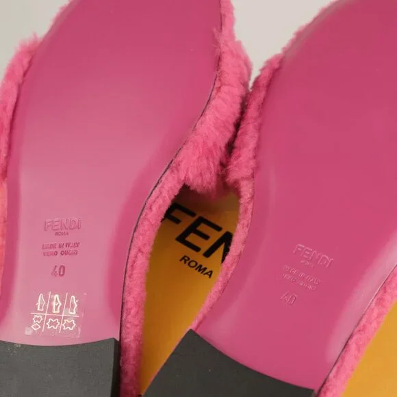 Fendi Shearling FF Baguette Pink Slide Sandals - Picture 5 of 8